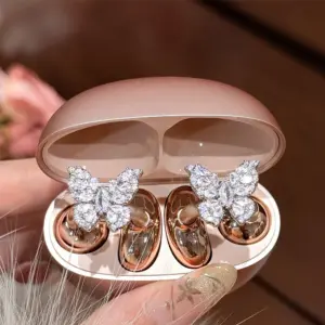 Fashion Jewelry-Integrated Bluetooth Earbuds, Sparkling Crystal Butterfly Ear Cuff Headphones, Portable Open Ear Headset